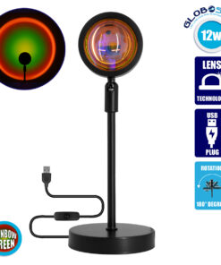 GloboStar® 00816 Μοντέρνο Minimal Επιτραπέζιο Φωτιστικό Μεταλλικό Μονόφωτο LED 12W DC 5V με Projector LENS Ειδικού Εφέ & Καλώδιο Τροφοδοσίας USB Rotation Head 180° RAINBOW GREEN