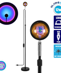 GloboStar® 00817 Μοντέρνο Minimal Επιδαπέδιο Φωτιστικό Μεταλλικό Μονόφωτο LED 12W DC 5V με Projector LENS Ειδικού Εφέ & Καλώδιο Τροφοδοσίας USB Rotation Head 180° RAINBOW BLUE