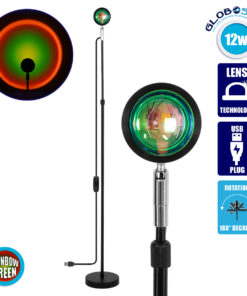 GloboStar® 00821 Μοντέρνο Minimal Επιδαπέδιο Φωτιστικό Μεταλλικό Μονόφωτο LED 12W DC 5V με Projector LENS Ειδικού Εφέ & Καλώδιο Τροφοδοσίας USB Rotation Head 180° RAINBOW GREEN