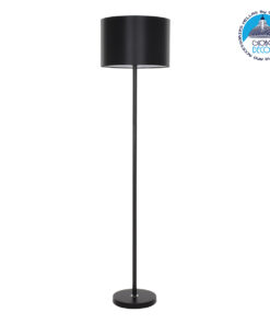 GloboStar® ASHLEY 00822 Μοντέρνο Φωτιστικό Δαπέδου Μονόφωτο 1 x E27 Μαύρο Μεταλλικό Καμπάνα με Μαύρο Ύφασμα & Μαύρη Βάση D35 x H145cm