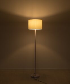 GloboStar® ASHLEY 00823 Μοντέρνο Φωτιστικό Δαπέδου Μονόφωτο 1 x E27 Λευκό Μεταλλικό Καμπάνα με Λευκό Ύφασμα & Λευκή Βάση D35 x H145cm