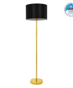 GloboStar® ASHLEY 00825 Μοντέρνο Φωτιστικό Δαπέδου Μονόφωτο 1 x E27 Χρυσό Μεταλλικό Καμπάνα με Μαύρο Ύφασμα & Χρυσή Βάση D40 x H148cm