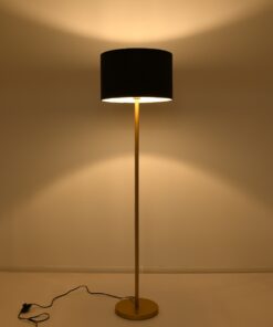 GloboStar® ASHLEY 00825 Μοντέρνο Φωτιστικό Δαπέδου Μονόφωτο 1 x E27 Χρυσό Μεταλλικό Καμπάνα με Μαύρο Ύφασμα & Χρυσή Βάση D40 x H148cm