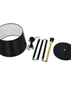 GloboStar® CEDAR 00827 Μοντέρνο Φωτιστικό Δαπέδου Μονόφωτο 1 x E27 Μαύρο Μεταλλικό Καμπάνα με Μαύρο Ύφασμα & Εφέ Ξύλου D40 x H148cm