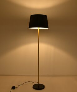 GloboStar® CEDAR 00829 Μοντέρνο Φωτιστικό Δαπέδου Μονόφωτο 1 x E27 Χρυσό Μεταλλικό Καμπάνα με Μαύρο Ύφασμα & Μαύρη Βάση D40 x H148cm