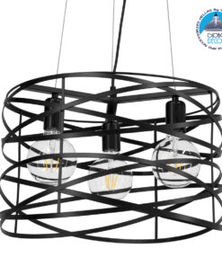 GloboStar® TOKEN 00855 Μοντέρνο Industrial Κρεμαστό Φωτιστικό Οροφής Τρίφωτο Μαύρο Μεταλλικό Πλέγμα Φ43 x Υ29cm