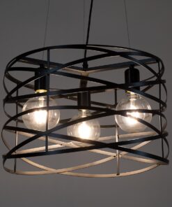 GloboStar® TOKEN 00855 Μοντέρνο Industrial Κρεμαστό Φωτιστικό Οροφής Τρίφωτο Μαύρο Μεταλλικό Πλέγμα Φ43 x Υ29cm