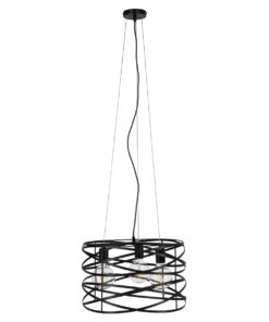 GloboStar® TOKEN 00855 Μοντέρνο Industrial Κρεμαστό Φωτιστικό Οροφής Τρίφωτο Μαύρο Μεταλλικό Πλέγμα Φ43 x Υ29cm