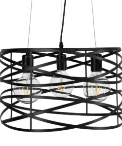 GloboStar® TOKEN 00855 Μοντέρνο Industrial Κρεμαστό Φωτιστικό Οροφής Τρίφωτο Μαύρο Μεταλλικό Πλέγμα Φ43 x Υ29cm
