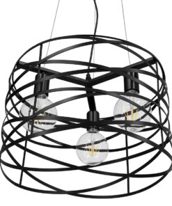 GloboStar® TOKEN 00855 Μοντέρνο Industrial Κρεμαστό Φωτιστικό Οροφής Τρίφωτο Μαύρο Μεταλλικό Πλέγμα Φ43 x Υ29cm