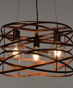 GloboStar® TOKEN 00856 Μοντέρνο Industrial Κρεμαστό Φωτιστικό Οροφής Τρίφωτο Καφέ Σκουριά Μεταλλικό Πλέγμα Φ43 x Υ29cm