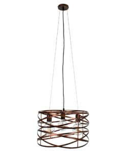 GloboStar® TOKEN 00856 Μοντέρνο Industrial Κρεμαστό Φωτιστικό Οροφής Τρίφωτο Καφέ Σκουριά Μεταλλικό Πλέγμα Φ43 x Υ29cm