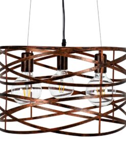 GloboStar® TOKEN 00856 Μοντέρνο Industrial Κρεμαστό Φωτιστικό Οροφής Τρίφωτο Καφέ Σκουριά Μεταλλικό Πλέγμα Φ43 x Υ29cm