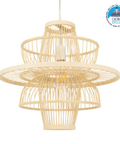 GloboStar® BALI 00861 Vintage Κρεμαστό Φωτιστικό Οροφής Μονόφωτο 1 x E27 Μπεζ Ξύλινο Bamboo Φ45 x Y42.5cm