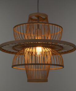 GloboStar® BALI 00861 Vintage Κρεμαστό Φωτιστικό Οροφής Μονόφωτο 1 x E27 Μπεζ Ξύλινο Bamboo Φ45 x Y42.5cm