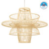 GloboStar® BALI 00862 Vintage Κρεμαστό Φωτιστικό Οροφής Μονόφωτο 1 x E27 Μπεζ Ξύλινο Bamboo Φ60 x Y45cm