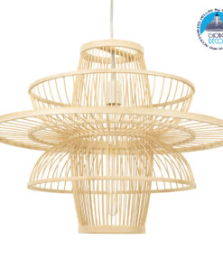 GloboStar® BALI 00862 Vintage Κρεμαστό Φωτιστικό Οροφής Μονόφωτο 1 x E27 Μπεζ Ξύλινο Bamboo Φ60 x Y45cm