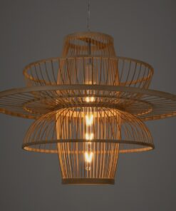 GloboStar® BALI 00862 Vintage Κρεμαστό Φωτιστικό Οροφής Μονόφωτο 1 x E27 Μπεζ Ξύλινο Bamboo Φ60 x Y45cm