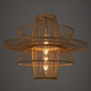 GloboStar® BALI 00862 Vintage Κρεμαστό Φωτιστικό Οροφής Μονόφωτο 1 x E27 Μπεζ Ξύλινο Bamboo Φ60 x Y45cm