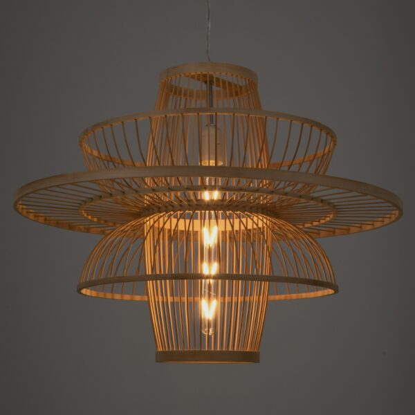 GloboStar® BALI 00862 Vintage Κρεμαστό Φωτιστικό Οροφής Μονόφωτο 1 x E27 Μπεζ Ξύλινο Bamboo Φ60 x Y45cm