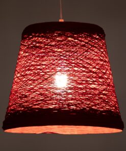 GloboStar® PLAYROOM 00863 Vintage Κρεμαστό Φωτιστικό Οροφής Μονόφωτο 1 x E27 Κόκκινο Ξύλινο Ψάθινο Rattan Φ32 x Υ27cm