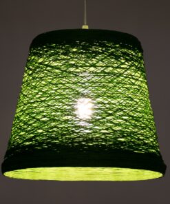 GloboStar® PLAYROOM 00864 Vintage Κρεμαστό Φωτιστικό Οροφής Μονόφωτο 1 x E27 Πράσινο Ξύλινο Ψάθινο Rattan Φ32 x Υ27cm