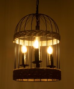 GloboStar® MERLIN 00865 Vintage Industrial Κρεμαστό Φωτιστικό Οροφής Τρίφωτο 3 x E14 Μαύρο Μεταλλικό Με Σχοινί Φ27 x Y44cm