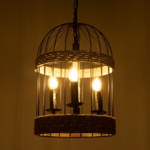 GloboStar® MERLIN 00865 Vintage Industrial Κρεμαστό Φωτιστικό Οροφής Τρίφωτο 3 x E14 Μαύρο Μεταλλικό Με Σχοινί Φ27 x Y44cm