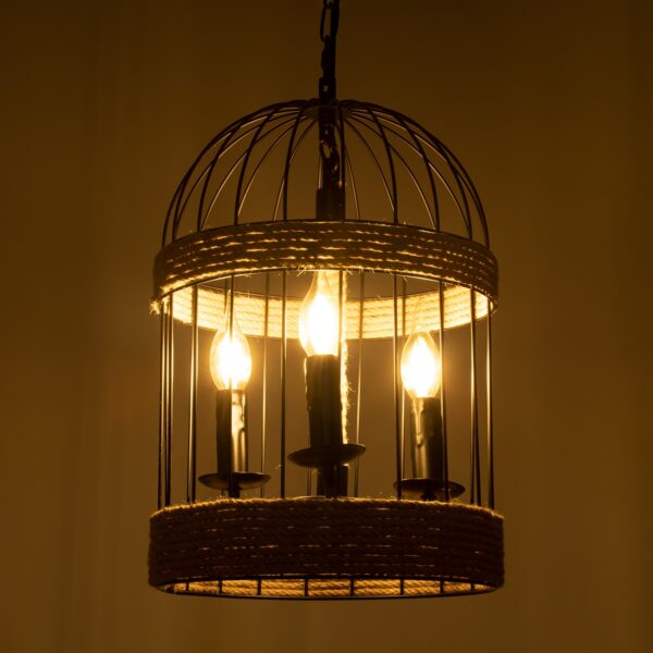 GloboStar® MERLIN 00865 Vintage Industrial Κρεμαστό Φωτιστικό Οροφής Τρίφωτο 3 x E14 Μαύρο Μεταλλικό Με Σχοινί Φ27 x Y44cm