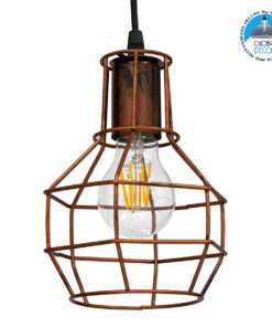 GloboStar® CAGE 00866 Vintage Industrial Κρεμαστό Φωτιστικό Οροφής Μονόφωτο 1 x E27 Καφέ Σκουριά Μεταλλικό Πλέγμα Φ15 x Y22cm
