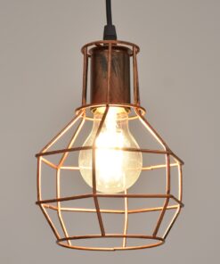 GloboStar® CAGE 00866 Vintage Industrial Κρεμαστό Φωτιστικό Οροφής Μονόφωτο 1 x E27 Καφέ Σκουριά Μεταλλικό Πλέγμα Φ15 x Y22cm