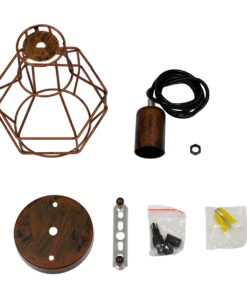 GloboStar® CAGE 00866 Vintage Industrial Κρεμαστό Φωτιστικό Οροφής Μονόφωτο 1 x E27 Καφέ Σκουριά Μεταλλικό Πλέγμα Φ15 x Y22cm