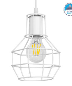 GloboStar® CAGE 00867 Vintage Industrial Κρεμαστό Φωτιστικό Οροφής Μονόφωτο 1 x E27 Λευκό Μεταλλικό Πλέγμα Φ15 x Y22cm