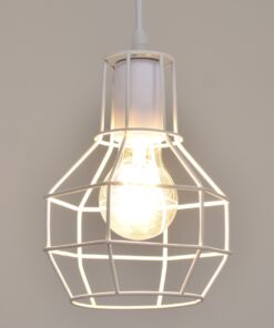 GloboStar® CAGE 00867 Vintage Industrial Κρεμαστό Φωτιστικό Οροφής Μονόφωτο 1 x E27 Λευκό Μεταλλικό Πλέγμα Φ15 x Y22cm