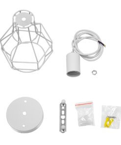 GloboStar® CAGE 00867 Vintage Industrial Κρεμαστό Φωτιστικό Οροφής Μονόφωτο 1 x E27 Λευκό Μεταλλικό Πλέγμα Φ15 x Y22cm