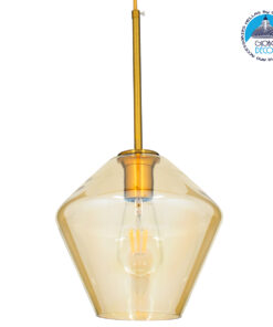 GloboStar® AMARIS 00869 Μοντέρνο Κρεμαστό Φωτιστικό Οροφής Μονόφωτο 1 x E27 Γυάλινο Φιμέ Μελί Φ22 x Υ22cm