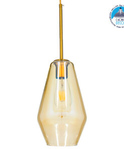 GloboStar® AMARIS 00871 Μοντέρνο Κρεμαστό Φωτιστικό Οροφής Μονόφωτο 1 x E27 Γυάλινο Φιμέ Μελί Φ17 x Υ30cm