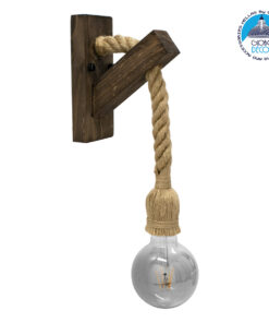 GloboStar® VANITY 00878 Vintage Φωτιστικό Τοίχου Απλίκα Μονόφωτο Καφέ Σκούρο Ξύλινο με Σχοινί Μ7 x Π15 x Υ30cm
