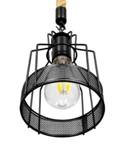 GloboStar® MASON 00881 Vintage Industrial Κρεμαστό Φωτιστικό Οροφής Μονόφωτο 1 x E27 Μαύρο με Μπεζ Σχοινί Φ15 x Y24cm