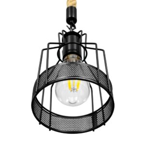 GloboStar® MASON 00881 Vintage Industrial Κρεμαστό Φωτιστικό Οροφής Μονόφωτο 1 x E27 Μαύρο με Μπεζ Σχοινί Φ15 x Y24cm