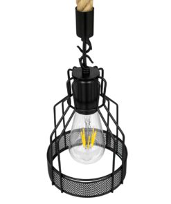 GloboStar® MASON 00881 Vintage Industrial Κρεμαστό Φωτιστικό Οροφής Μονόφωτο 1 x E27 Μαύρο με Μπεζ Σχοινί Φ15 x Y24cm