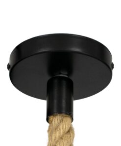 GloboStar® MASON 00881 Vintage Industrial Κρεμαστό Φωτιστικό Οροφής Μονόφωτο 1 x E27 Μαύρο με Μπεζ Σχοινί Φ15 x Y24cm