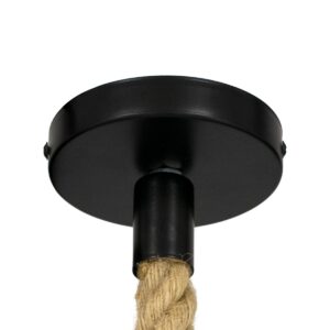 GloboStar® MASON 00881 Vintage Industrial Κρεμαστό Φωτιστικό Οροφής Μονόφωτο 1 x E27 Μαύρο με Μπεζ Σχοινί Φ15 x Y24cm