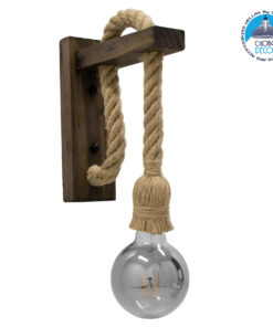 GloboStar® FLYN 00883 Vintage Φωτιστικό Τοίχου Απλίκα Μονόφωτο Καφέ Σκούρο Ξύλινο με Σχοινί Μ7 x Π19 x Υ28cm