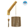 GloboStar® CASTI 00886 Vintage Φωτιστικό Τοίχου Απλίκα Μονόφωτο Μπεζ Ξύλινο με Σχοινί και Καπέλο Φ19 x Μ19 x Π35 x Υ30-85cm