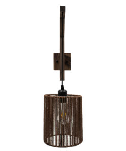 GloboStar® ARTI 00887 Vintage Φωτιστικό Τοίχου Απλίκα Μονόφωτο Καφέ Σκούρο Ξύλινο με Σχοινί και Καπέλο Φ18 x Μ18 x Π30 x Υ35-75cm