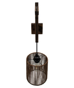 GloboStar® ARTI 00887 Vintage Φωτιστικό Τοίχου Απλίκα Μονόφωτο Καφέ Σκούρο Ξύλινο με Σχοινί και Καπέλο Φ18 x Μ18 x Π30 x Υ35-75cm