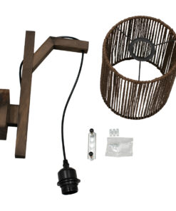 GloboStar® ARTI 00887 Vintage Φωτιστικό Τοίχου Απλίκα Μονόφωτο Καφέ Σκούρο Ξύλινο με Σχοινί και Καπέλο Φ18 x Μ18 x Π30 x Υ35-75cm