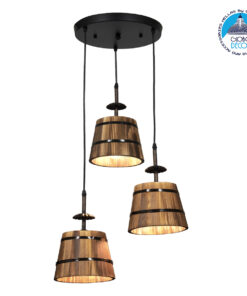 GloboStar® CEBU 00888 ΣΕΤ Vintage Κρεμαστό Φωτιστικό Οροφής Τρίφωτο 3 x E27 Μεταλλικό Ξύλινο Φ40 x Y210cm