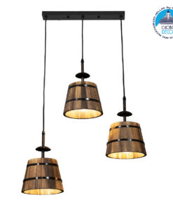 GloboStar® CEBU 00889 ΣΕΤ Vintage Κρεμαστό Φωτιστικό Οροφής Τρίφωτο 3 x E27 Μεταλλικό Ξύλινο Μ55.5 x Π18.5 x Y210cm